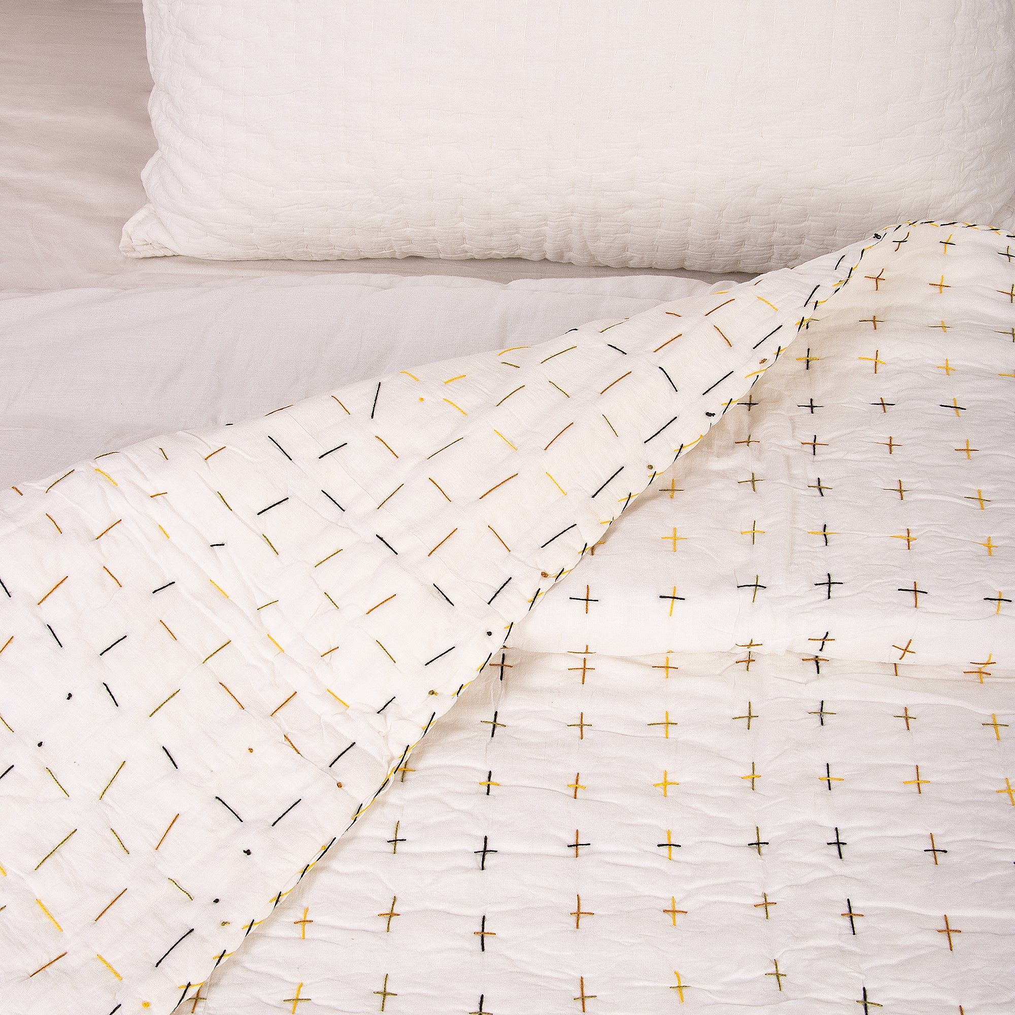 Premium Handmade Organic Solid Kantha Blanket Quilt